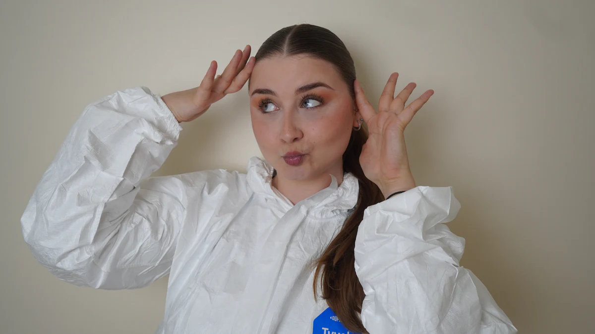Bea in her cleaning gear